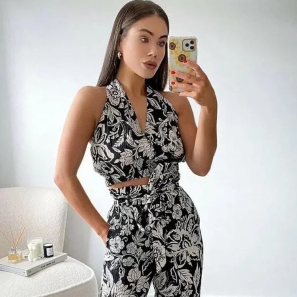 NWT Zara halter floral top shirt crop